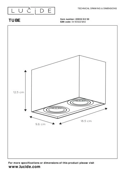 Lucide TUBE - Deckenstrahler - 2xGU10 - Schwarz - Technisch